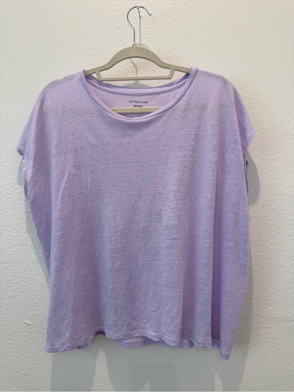 Eileen Fisher 100% Linen boxy tee crewneck lavender preloved natural fiber